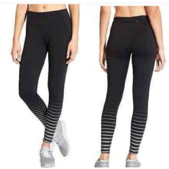 Athleta Full Length Silver Shine Stripe Solar Leggings Medium - Picture 1 of 7